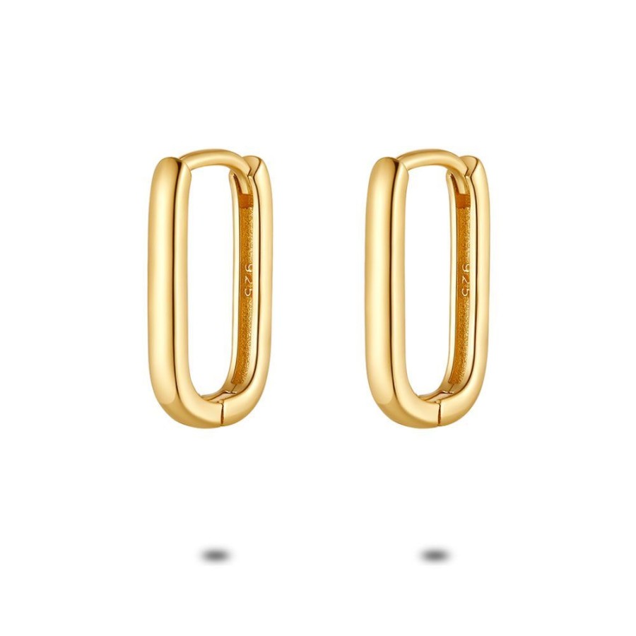 Women Twice As Nice | 18Ct Gold Plated Silver Earrings, Oval Hoop Earrings, 15 Mm