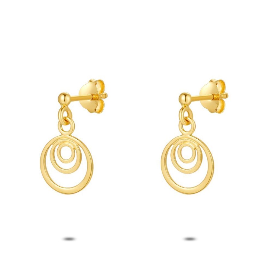 Women Twice As Nice | 18Ct Gold Plated Silver Earrings, 3 Circles, 10 Mm