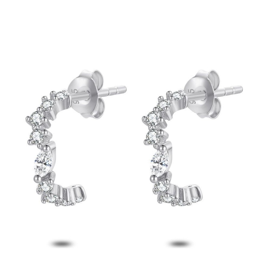 Women Twice As Nice | Silver Earrings, Open Hoop, 9 Different Zirconia