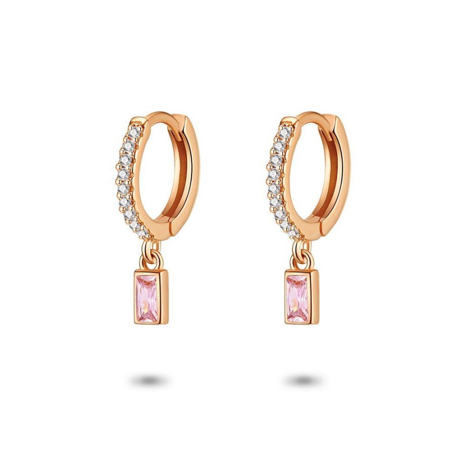 Women Twice As Nice | Rose Silver Earrings, Hoop Earrings, Pink Rectangle