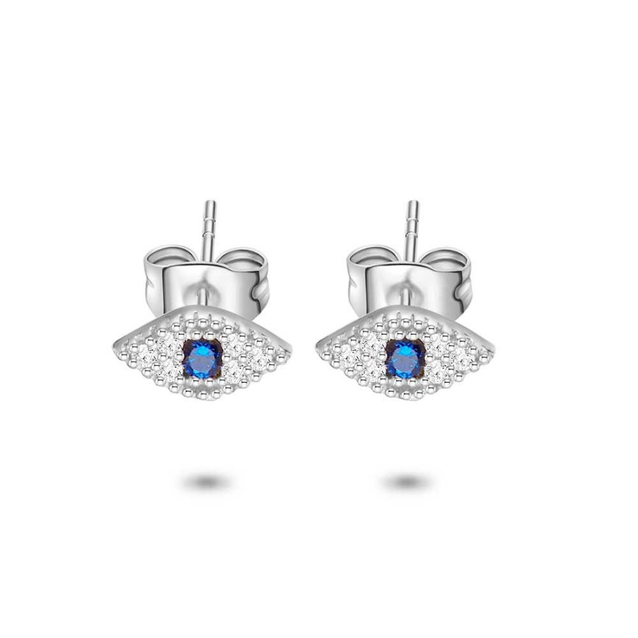 Women Twice As Nice | Silver Earrings, Small Eye White And Blue Zirconia