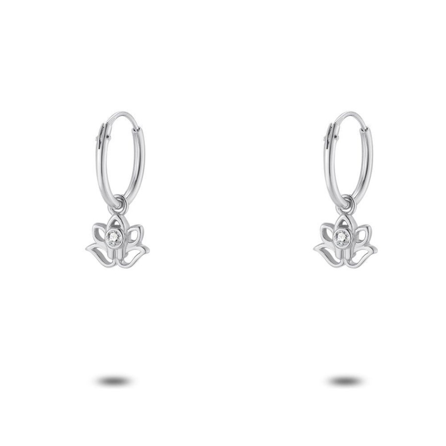 Women Twice As Nice | Silver Earrings, Hoops, Lotus Flower, Zirconia