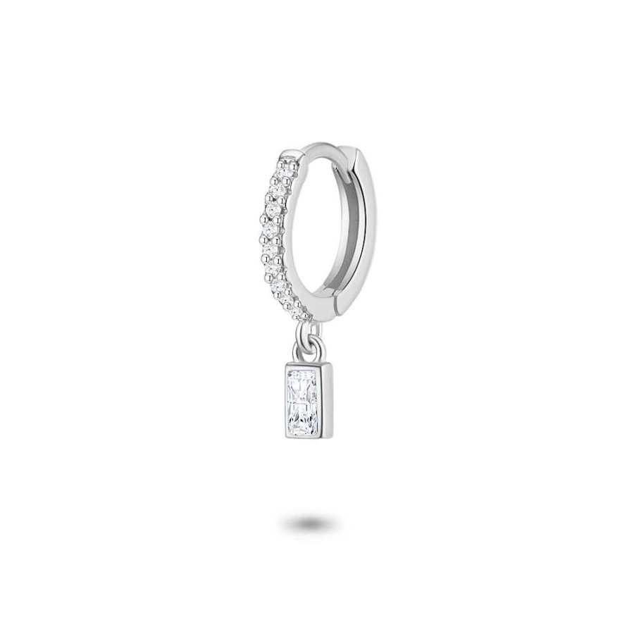 Women Twice As Nice | Silver Earring Per Piece, Hoop, White Zirconia, Hanging White Emerald Cut Zirconia