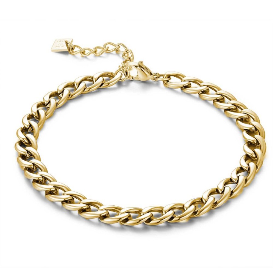 Women Twice As Nice | Gold Coloured Stainless Steel Bracelet, Gourmet Chain 7 Mm