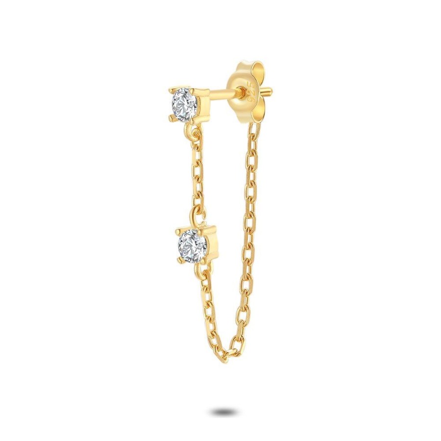 Women Twice As Nice | Earring Per Piece In 18Ct Gold-Plated Silver, 2 Zirconias On Chain