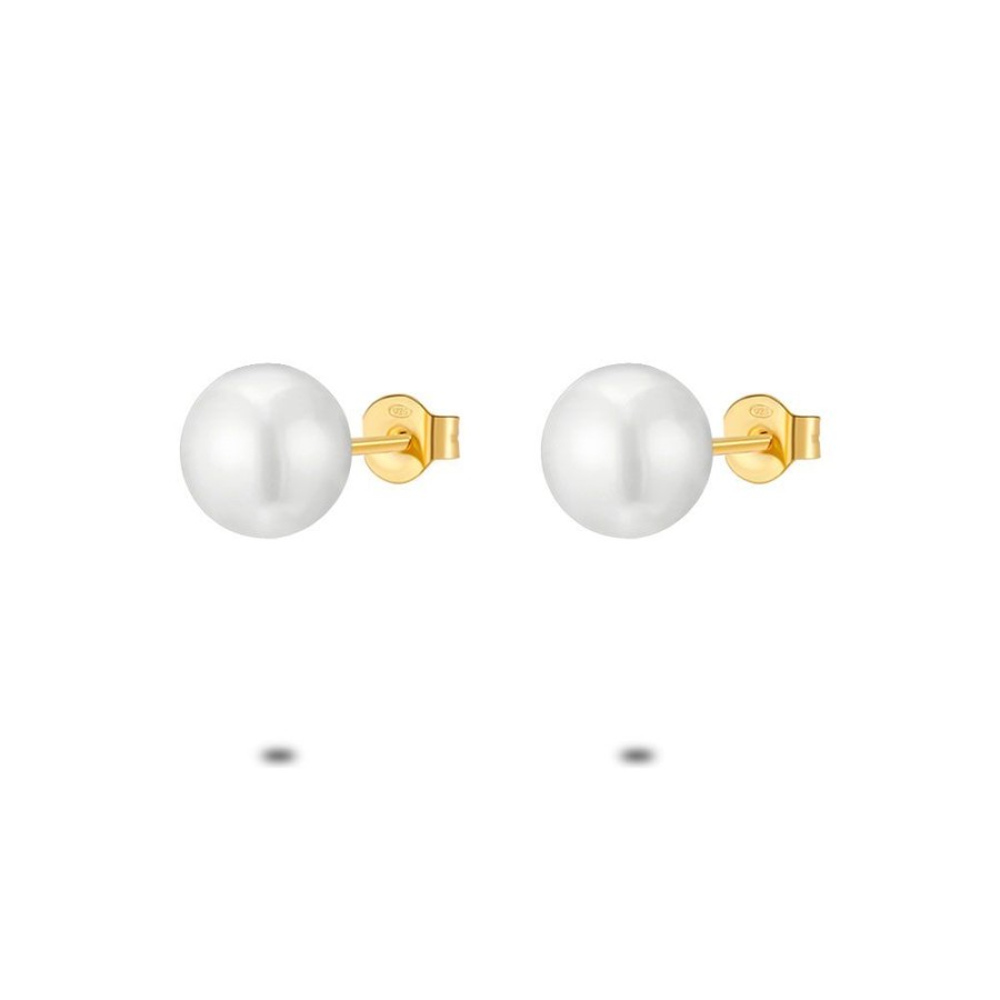 Women Twice As Nice | 18Ct Gold Plated Silver Earrings, Pearl, 8 Mm