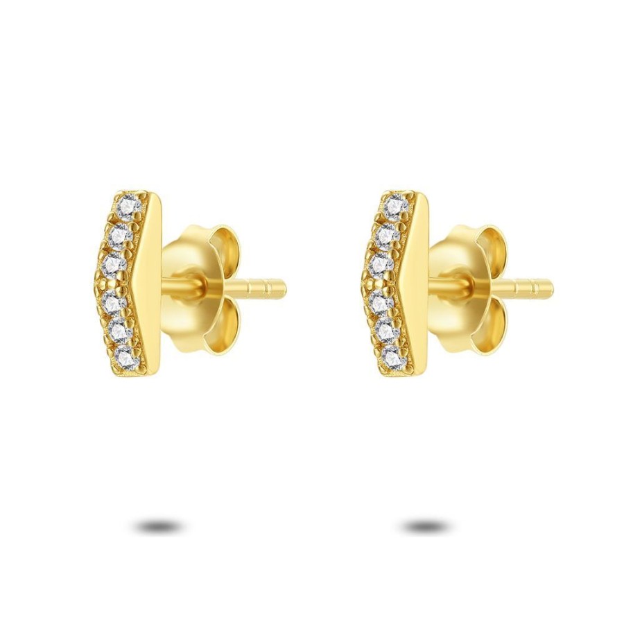 Women Twice As Nice | 18Ct Gold Plated Silver Earrings, Triangle With Zirconia On Side