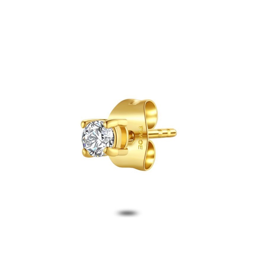 Women Twice As Nice | Earring Per Piece In Gold-Coloured Stainless Steel, Zirconia, 3 Mm