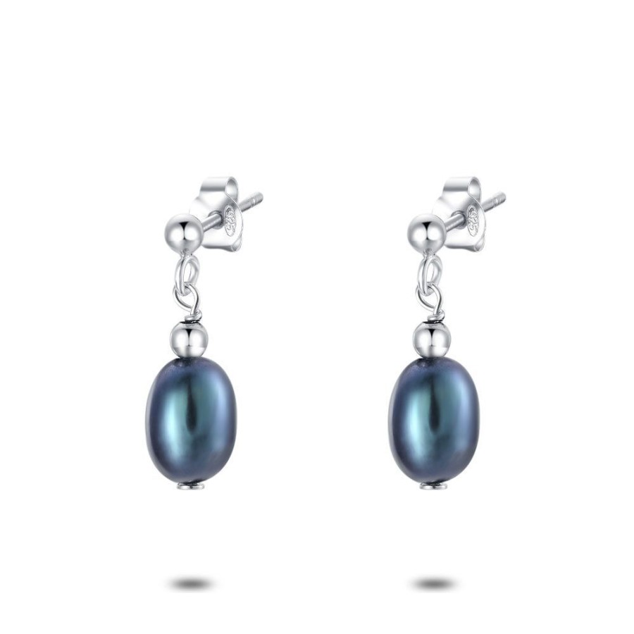 Women Twice As Nice | Silver Earrings, Grey Oval Pearl