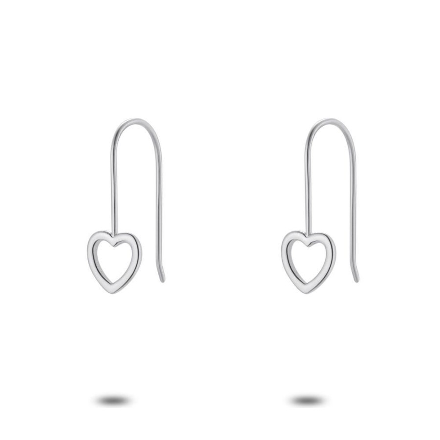 Women Twice As Nice | Silver Earrings, Open Heart On Hook