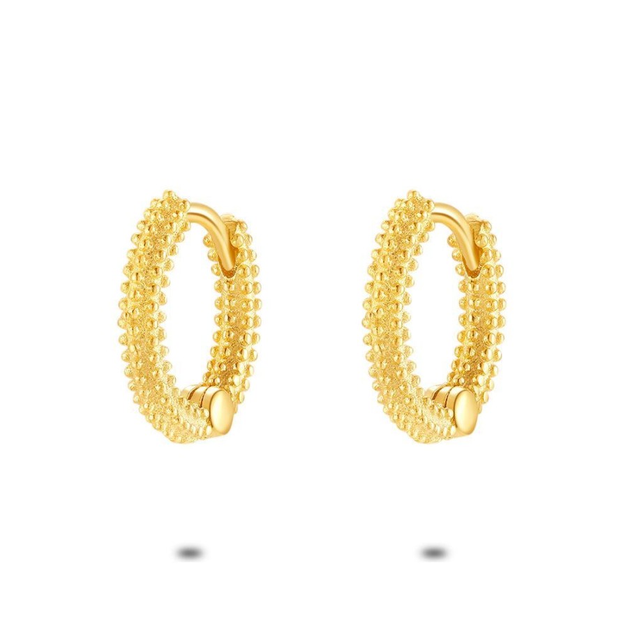 Women Twice As Nice | 18Ct Gold Plated Silver Hoop Earrings, Gold-Coloured, Matte, Dots, 1 Cm