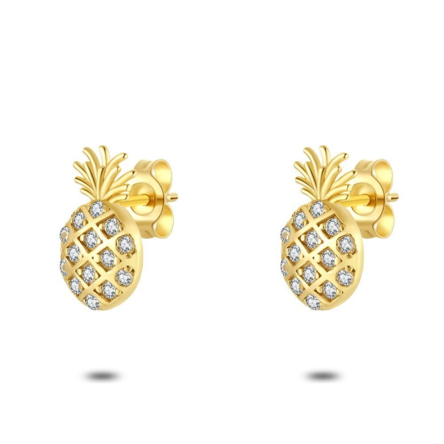 Women Twice As Nice | 18Ct Gold Plated Silver Earrings, Pineappel, Zirconia