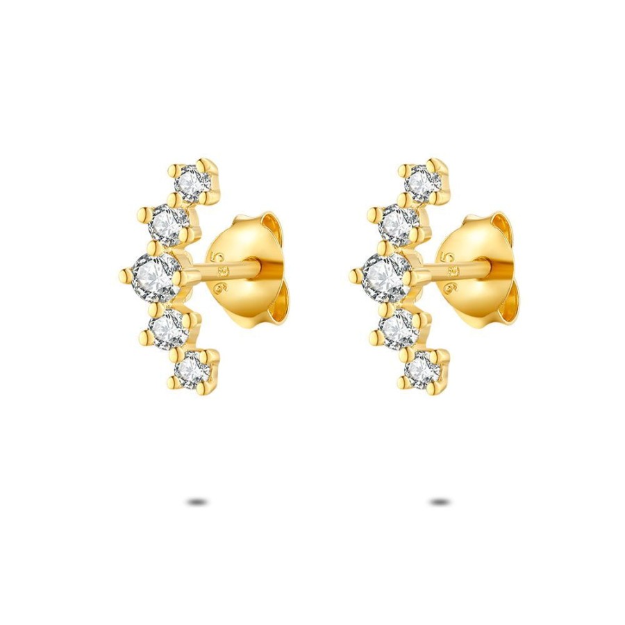 Women Twice As Nice | 18Ct Gold Plated Silver Earrings, 5 Zirconia In A Curve