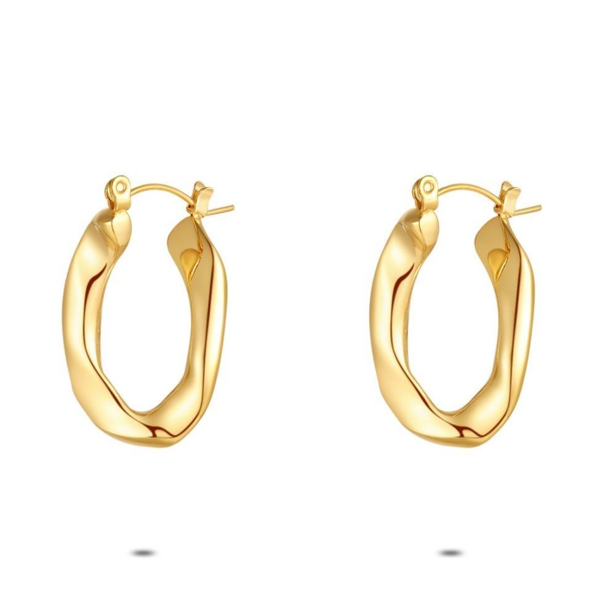 Women Twice As Nice | Gold Coloured Stainless Steel Earrings, Gourmet Link