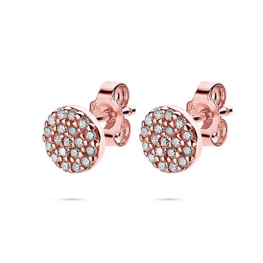 Women Twice As Nice | Rose Silver Earrings, Round Shape With Zirconia