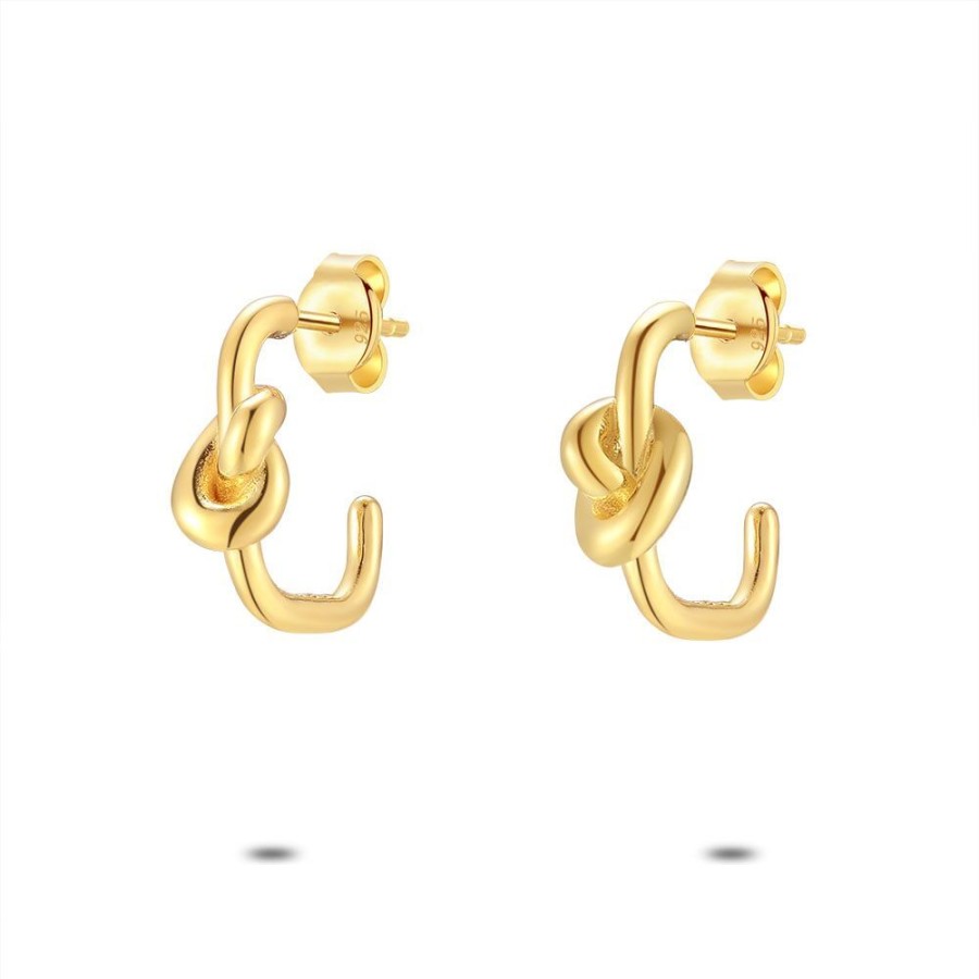 Women Twice As Nice | Silver Earrings, Golden Open Hoop With Knot