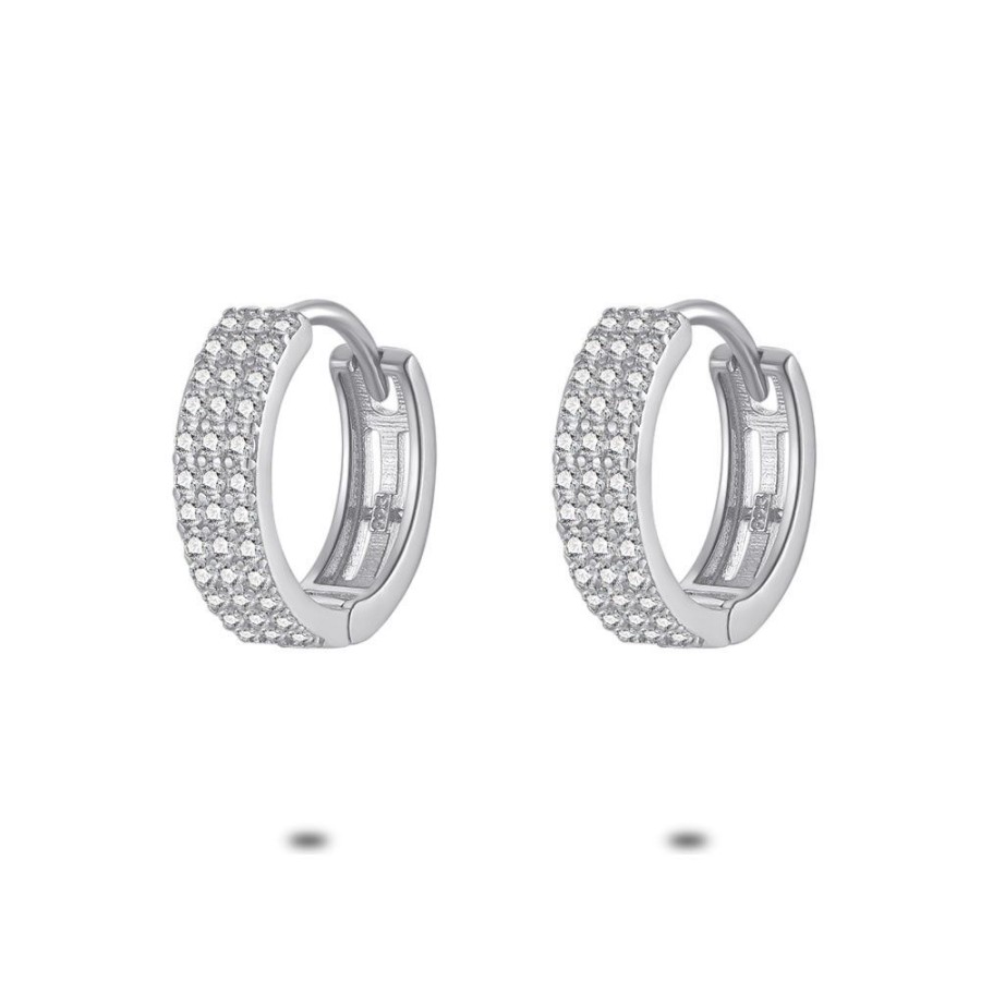 Women Twice As Nice | Silver Earrings, Hoops, 3 Zirconia Rows