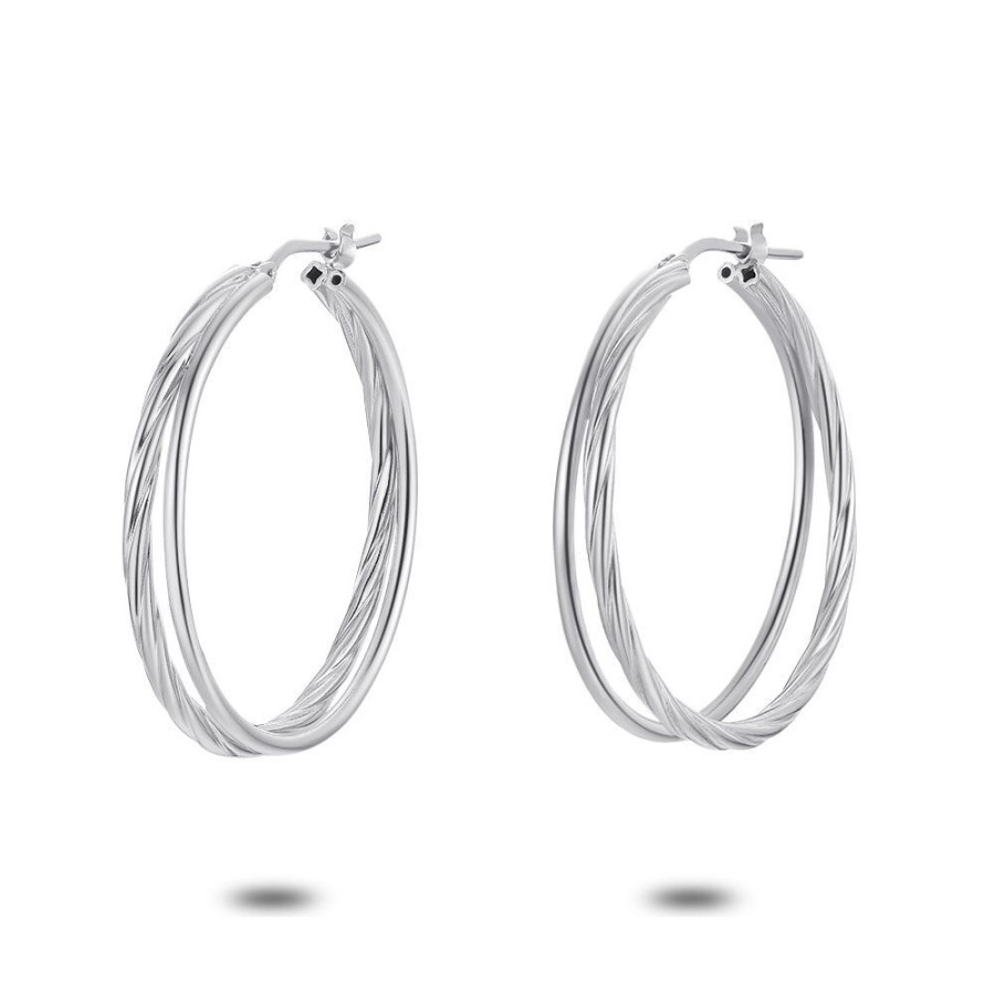 Women Twice As Nice | Silver Earrings, Plain, Double Hoops, Plain And Twisted