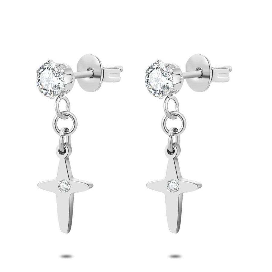 Women Twice As Nice | Stainless Steel Earrings, Cross With Crystal