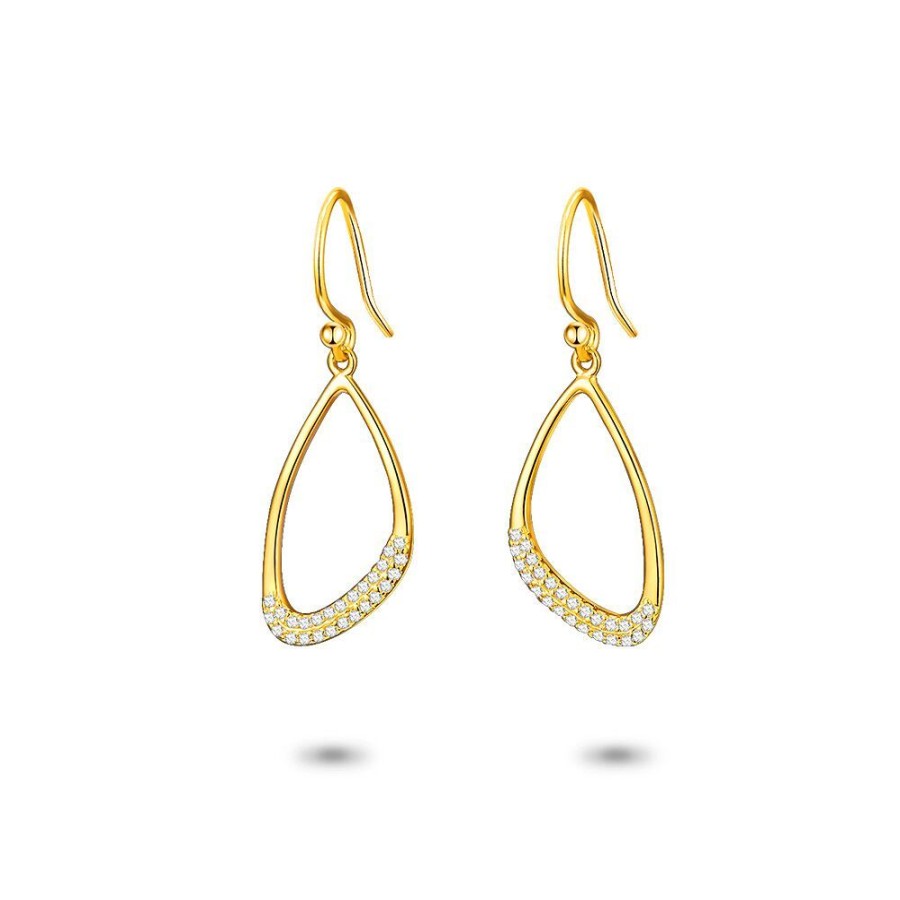 Women Twice As Nice | 18Ct Gold Plated Silver Earrings, Open Triangle With Zirconia