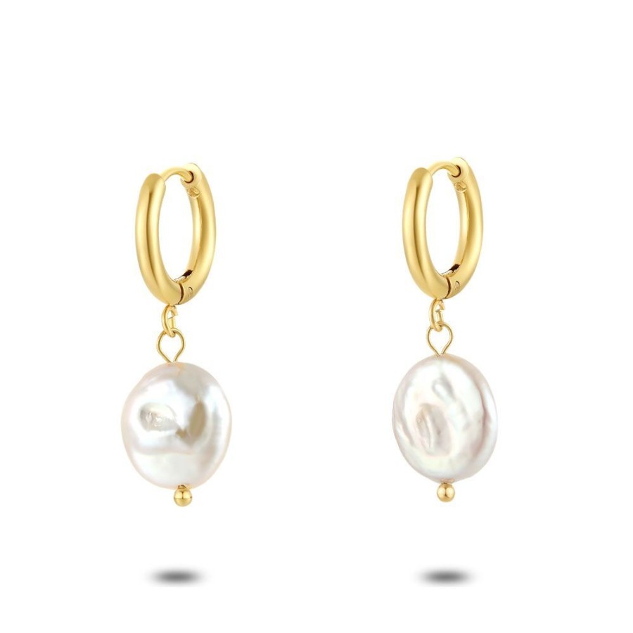 Women Twice As Nice | High Fashion Earrings, Gold Coloured, Hoops With Pearl