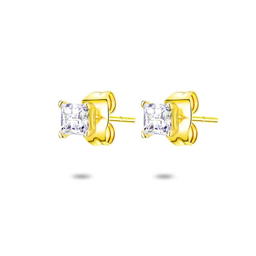 Women Twice As Nice | 18Ct Gold Plated Silver Earrings, Square Zirconia 3 Mm