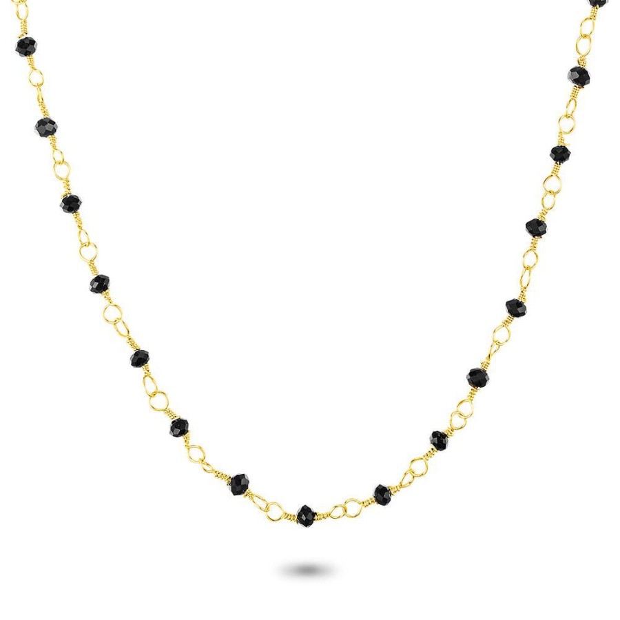 Women Twice As Nice | Gold Coloured Stainless Steel Necklace, Black Stones