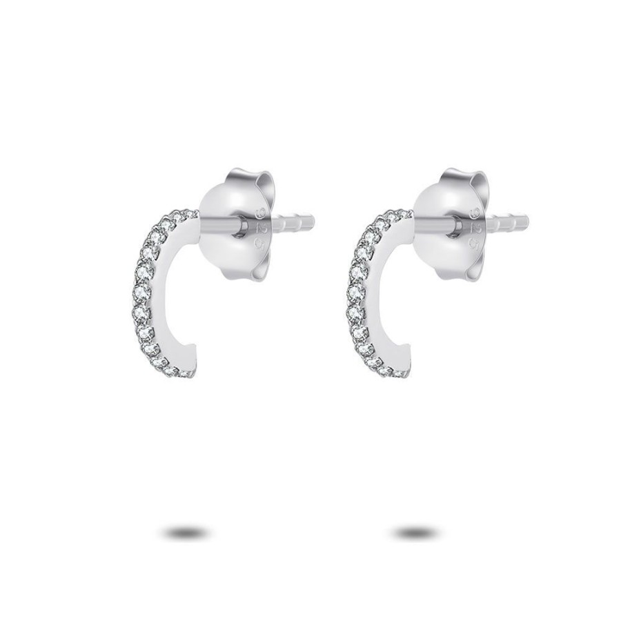 Women Twice As Nice | Silver Earrings, Half Earring, 9 Mm, White Zirconia