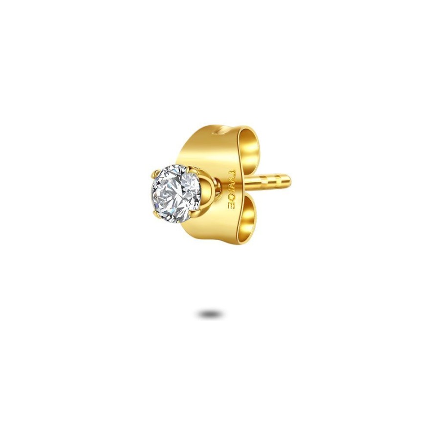 Women Twice As Nice | Earring Per Piece In Gold-Coloured Stainless Steel, Zirconia