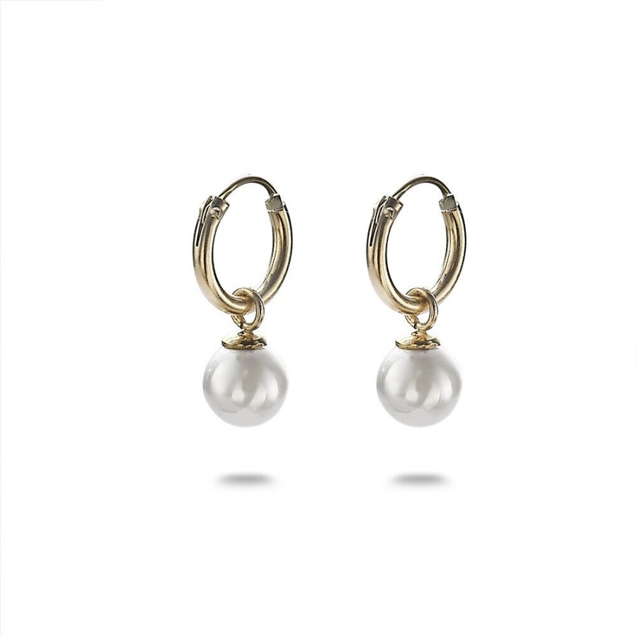 Women Twice As Nice | 18Ct Gold Plated Silver Earrings, Hoop Earring With Pearl