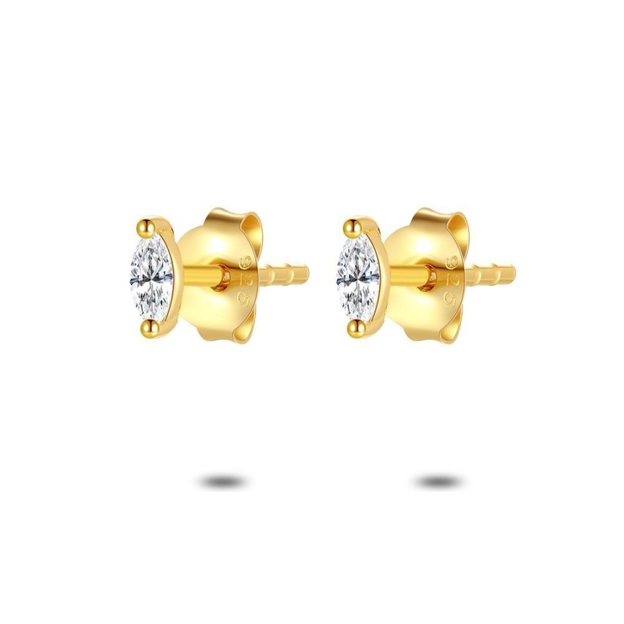 Women Twice As Nice | Earrings In Gold-Tone Stainless Steel, Ellipse, White Zirconia, On The Ear