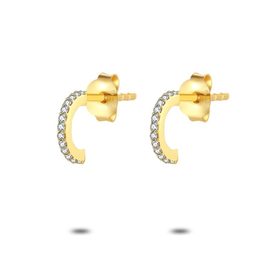 Women Twice As Nice | 18Ct Gold Plated Silver Earrings, Half Earring, White Zirconia