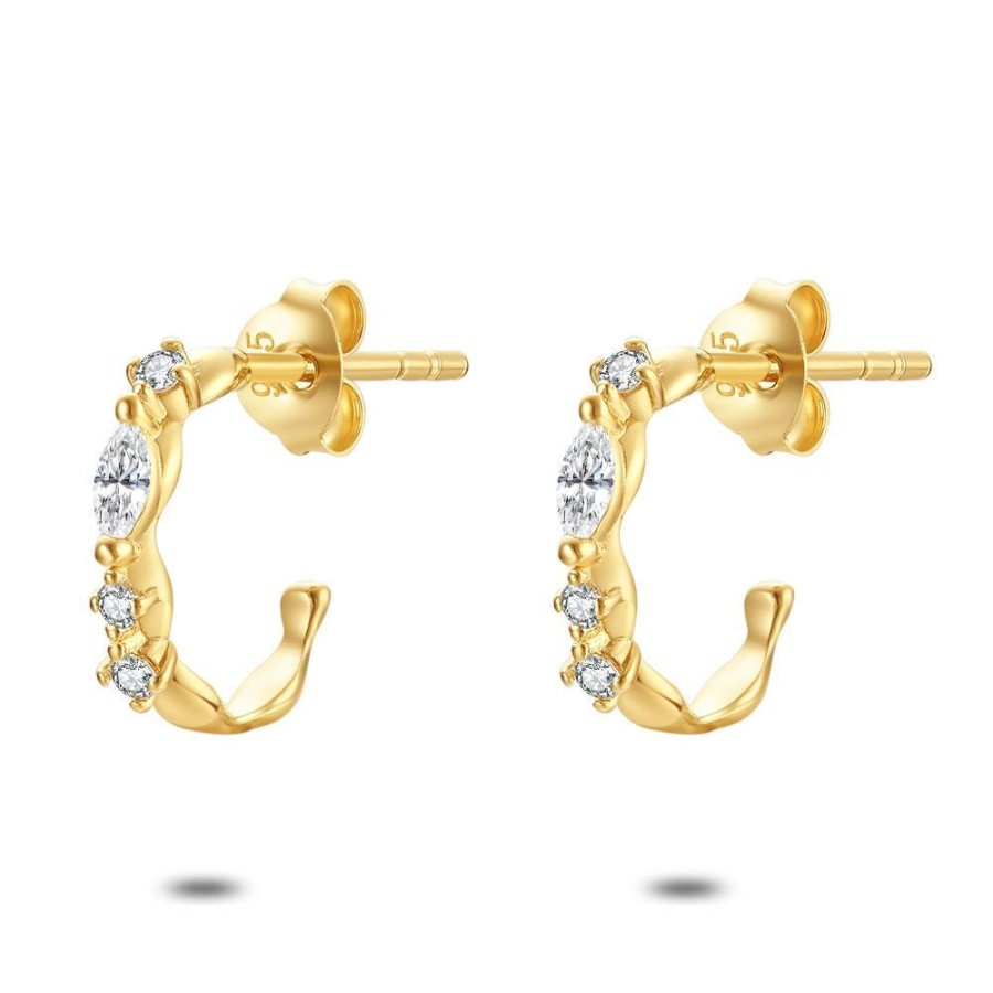 Women Twice As Nice | 18Ct Gold Plated Silver Earrings, Open Hoop, 4 Different Zirconia