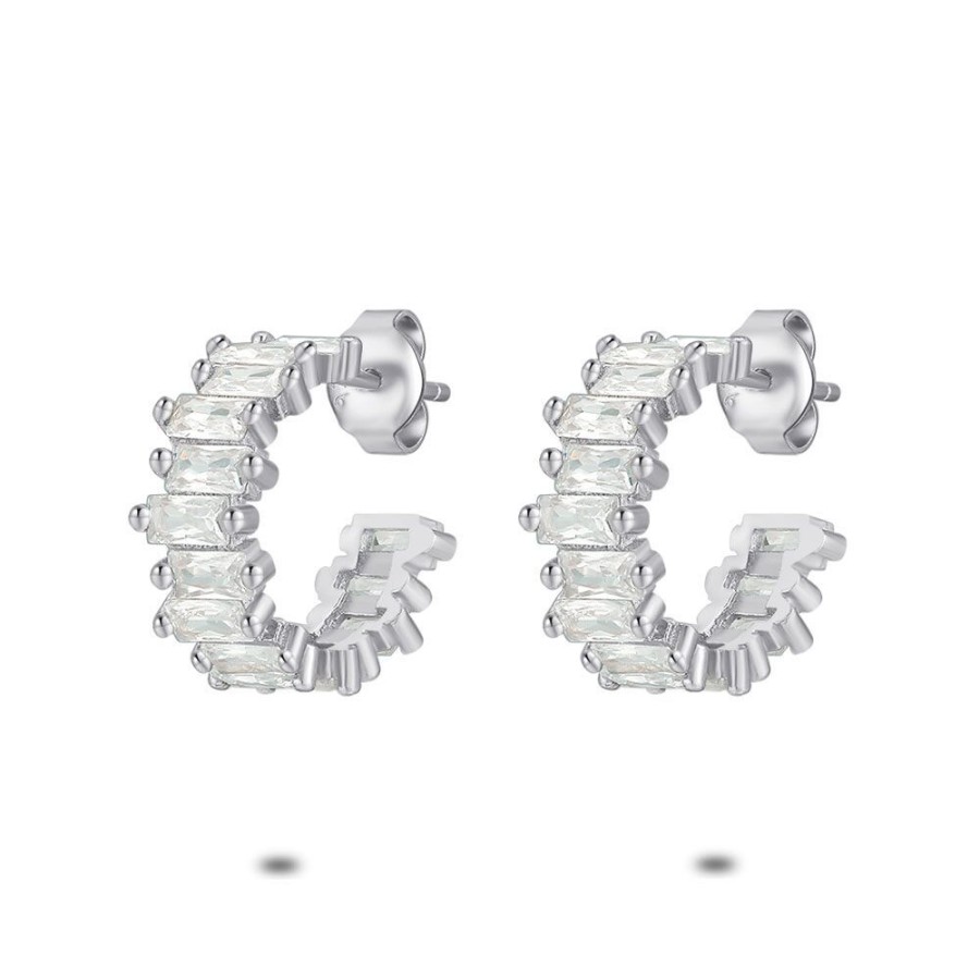 Women Twice As Nice | Silver Earrings, Open Earring, Emerald Cut Zirconia