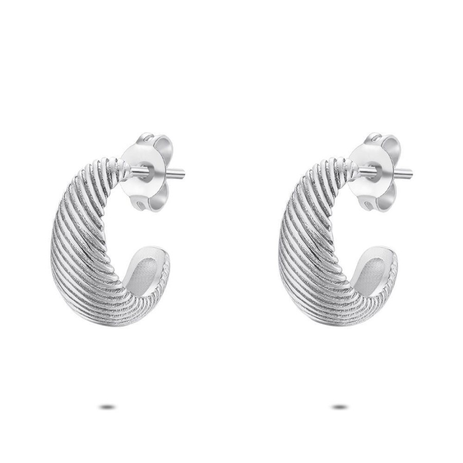 Women Twice As Nice | Earrings In Stainless Steel, Open Hoop, Striped