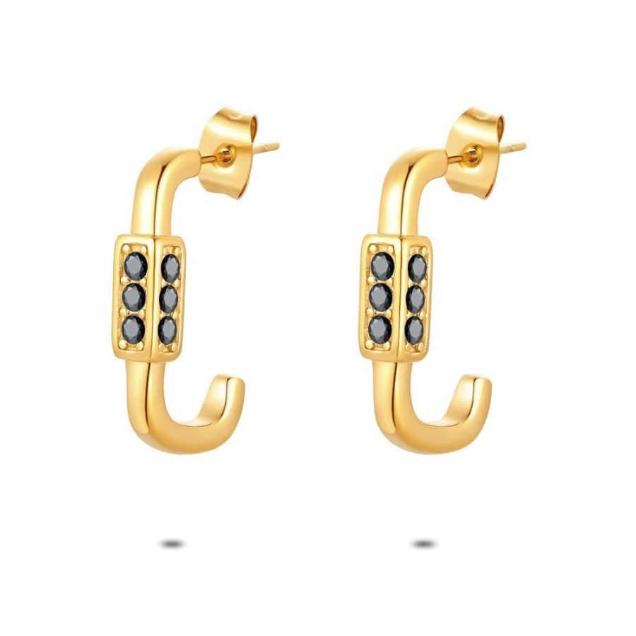 Women Twice As Nice | Gold Coloured Stainless Steel Earrings, Open Oval Earring, Crystals