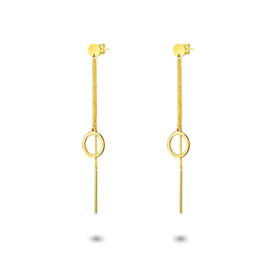 Women Twice As Nice | Gold Coloured Stainless Steel Earrings, Circle And Bar