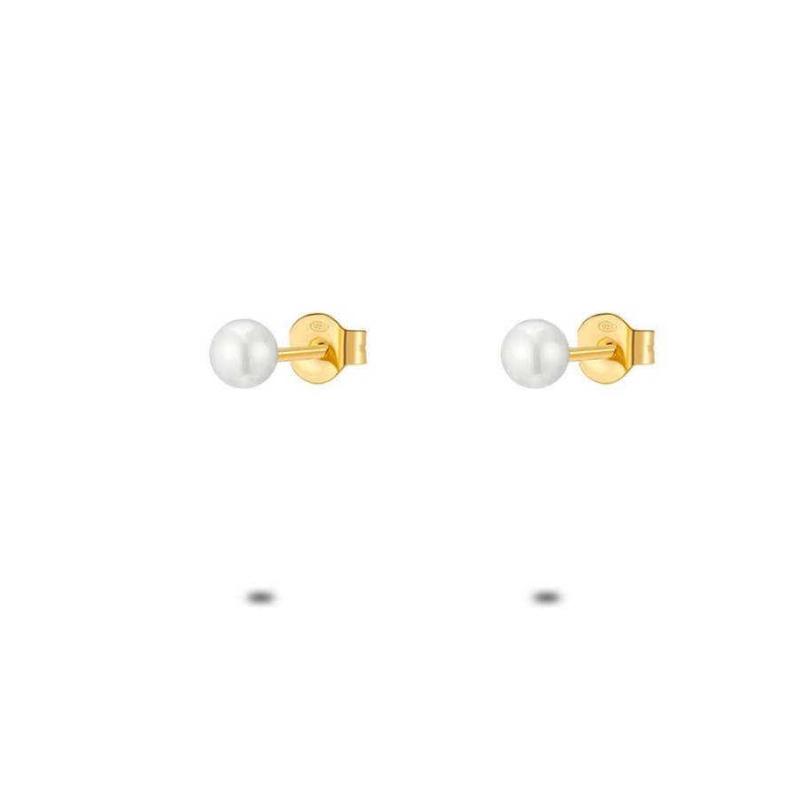 Women Twice As Nice | 18Ct Gold Plated Silver Earrings, Pearl 4 Mm