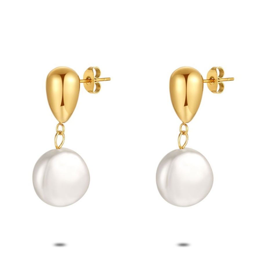 Women Twice As Nice | Gold Coloured Stainless Steel Earrings, Drop And Pearl