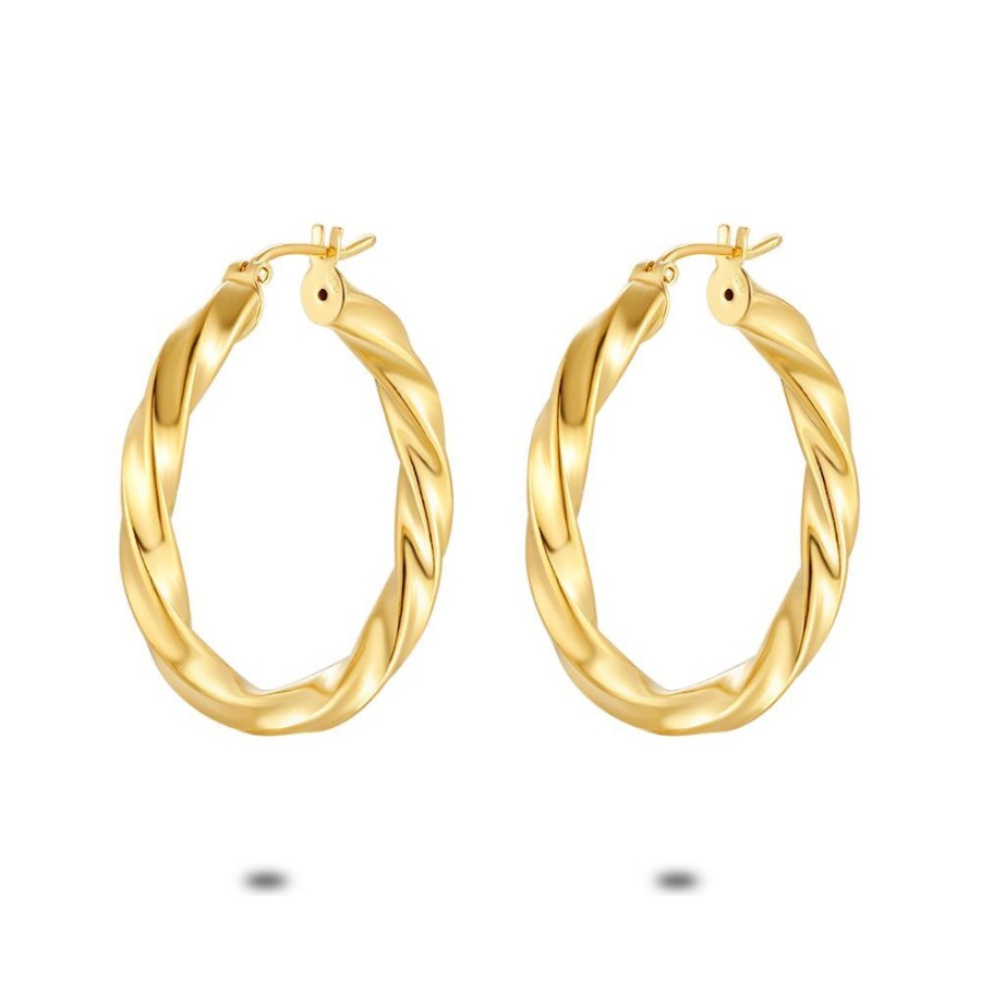 Women Twice As Nice | 18Ct Gold Plated Silver Earrings, Twisted Hoop Earrings, 35 Mm