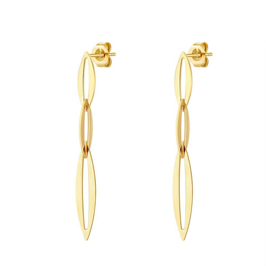 Women Twice As Nice | 18Ct Gold Plated Silver Earrings, Gold-Coloured, 3 Open Ellips