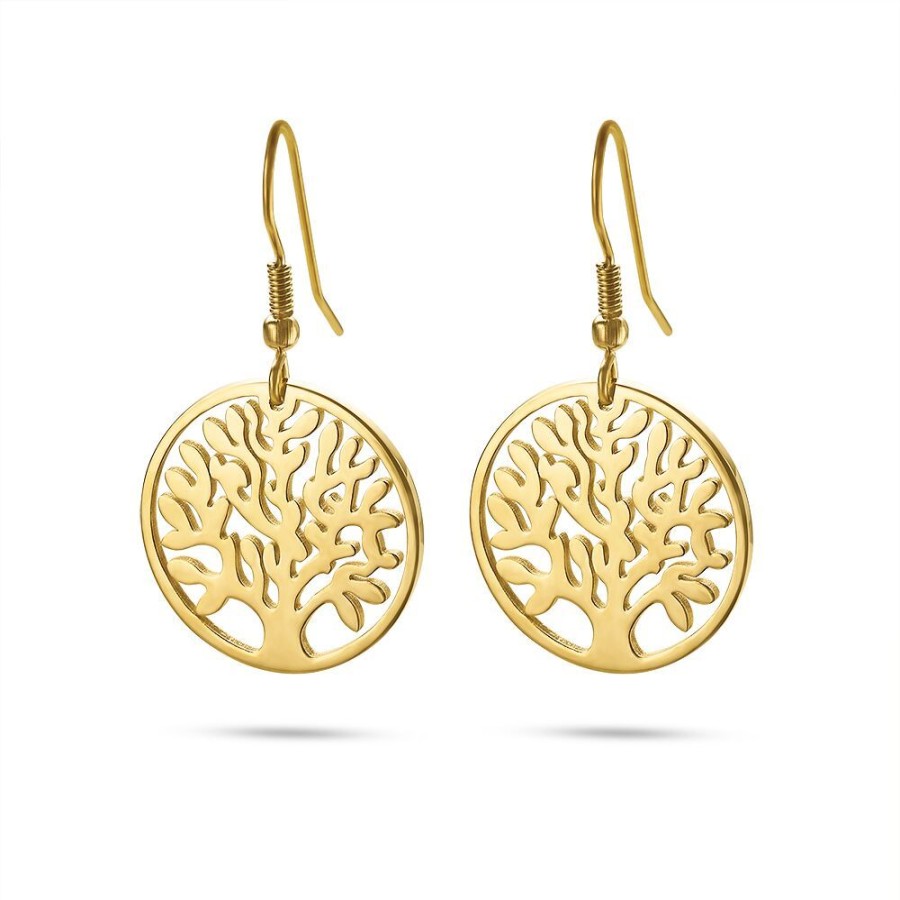 Women Twice As Nice | Gold-Coloured Stainless Steel Earrings, Tree Of Life On Hook