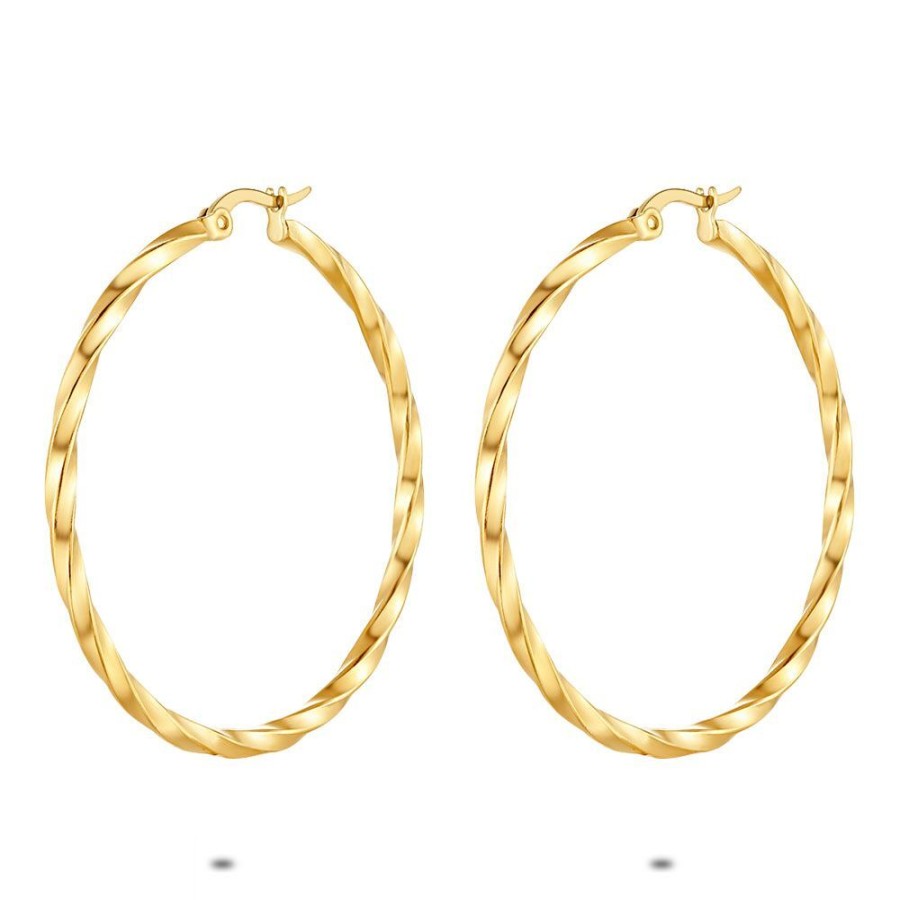 Women Twice As Nice | Gold Coloured Stainless Steel Earrings, Twisted Hoop Earrings, 45 Mm