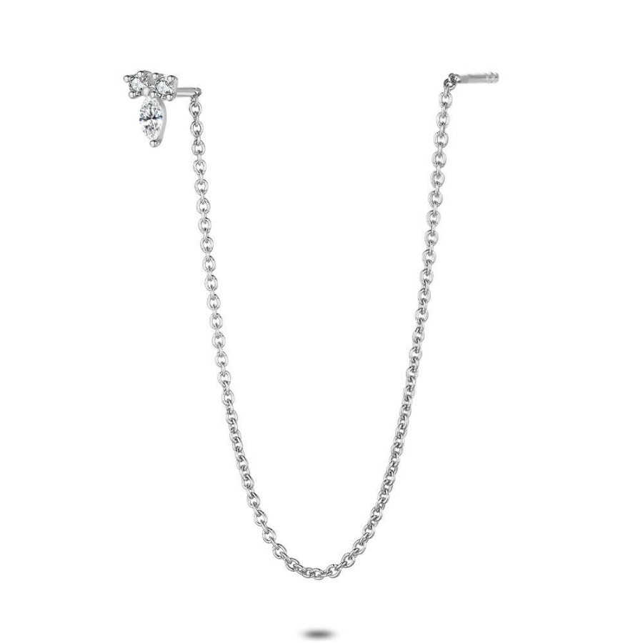 Women Twice As Nice | Silver Earring Per Piece, 3 Zirconia On Chain, 2 Holes