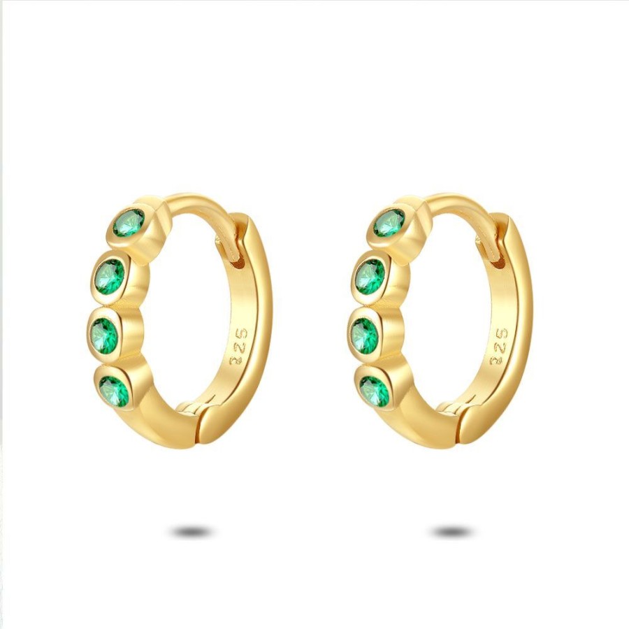 Women Twice As Nice | 18Ct Gold Plated Silver Earrings, Hoop, 4 Green Zirconias