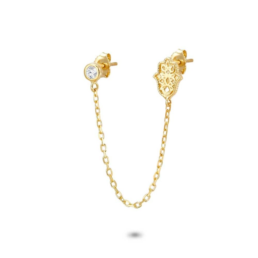 Women Twice As Nice | 18Ct Gold Plated Silver Earrings, Hand And Zirconia On Chain