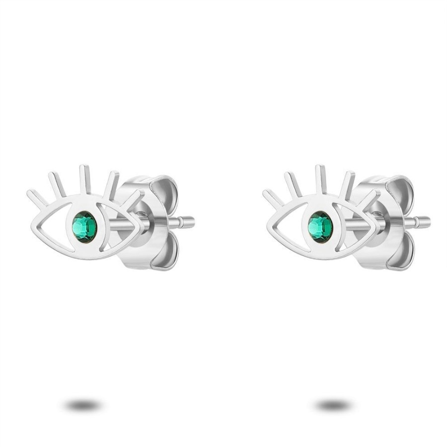 Women Twice As Nice | Silver Earrings, Eye, 1 Green Crystal