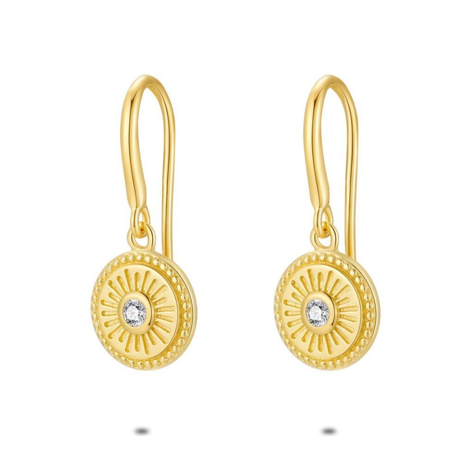 Women Twice As Nice | 18Ct Gold Plated Silver Earrings, Round, Sun, Zirconia