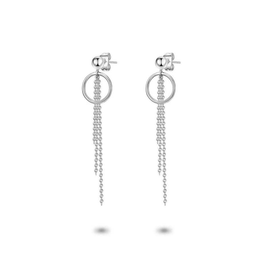 Women Twice As Nice | Silver Earrings, Circle, 3 Chains