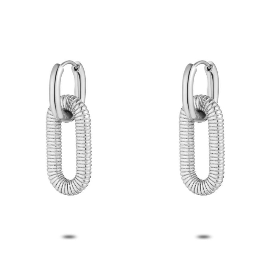 Women Twice As Nice | Stainless Steel Earrings, Striped Oval